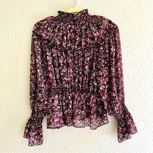 Sheer turtleneck top. Zara, floral designs.